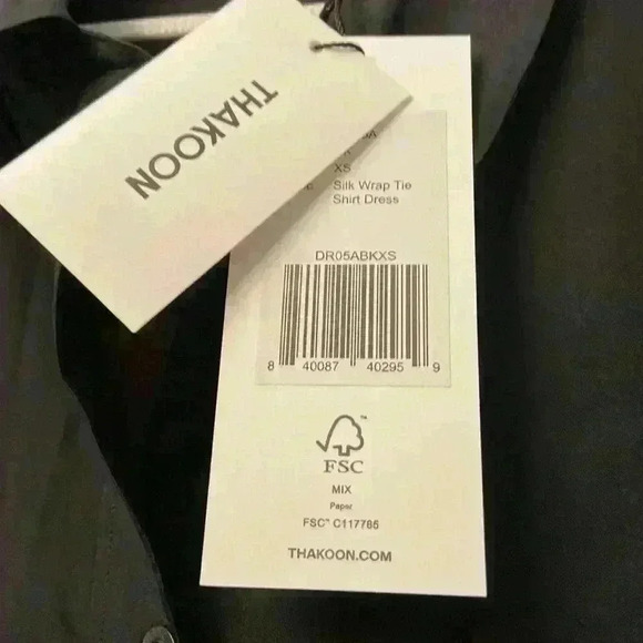Thakoon Addition Button Shirt Dress Size XS 100% Silk Side Tie Long Sleeve Black - Picture 6 of 8